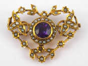 Appraisal: An antique carat gold amethyst and seed pearl pendant with