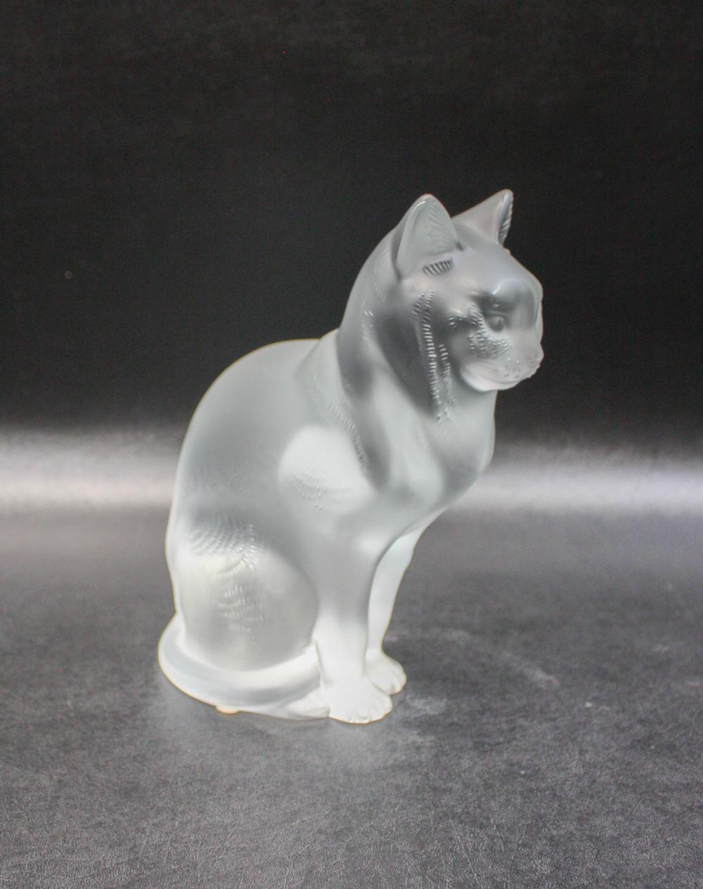 Appraisal: LALIQUE GLASS SCULPTURE Chat Assis depicting a sitting cat Engraved