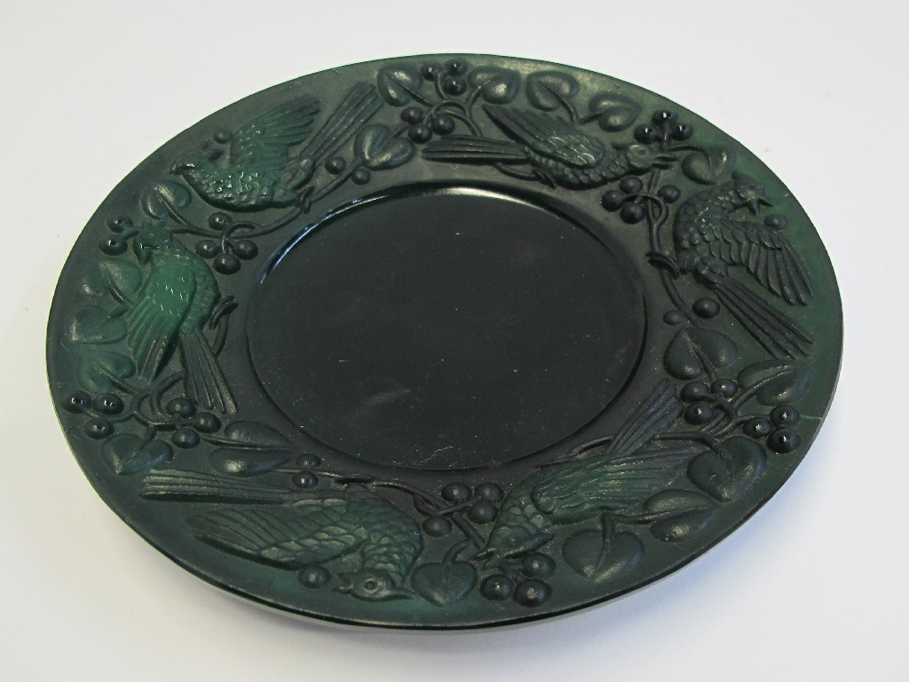 Appraisal: Malacite green glass plate with moulded butterfly mark