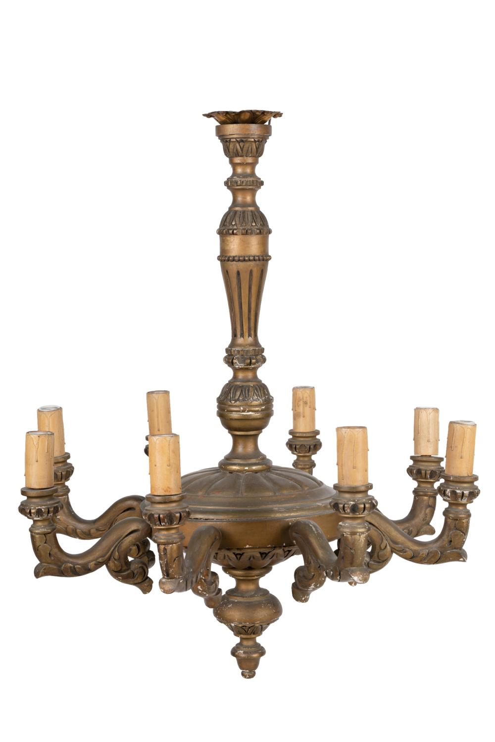 Appraisal: GILT WOOD CHANDELIEReight lights Condition with repair to a few