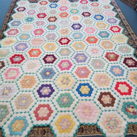 Appraisal: Antique Handmade Quilt Grandma's Flower Garden thousands of pieces X