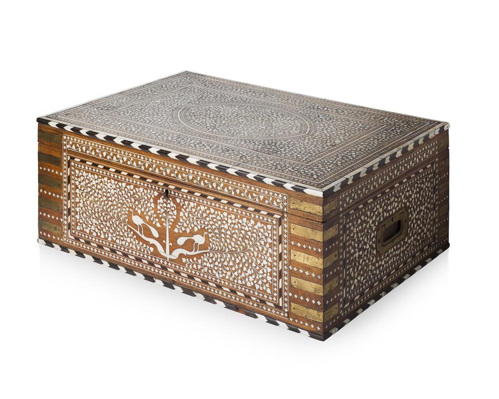 Appraisal: YANGLO-INDIAN ROSEWOOD EBONY AND IVORY INLAID WORK BOX TH CENTURY