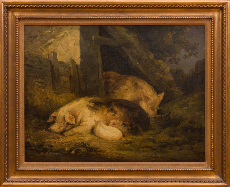 Appraisal: ATTRIBUTED TO GEORGE MORLAND - PIGS IN THE BARN Oil