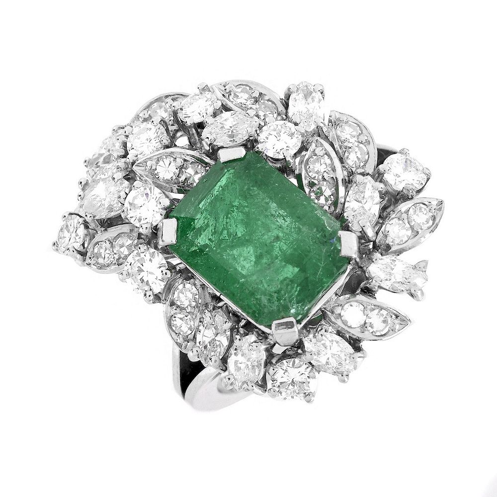 Appraisal: Vintage Emerald Diamond and Platinum Ring Vintage Approx Carat Emerald