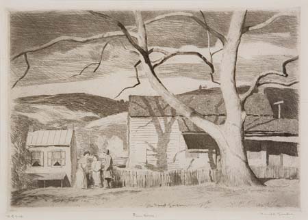 Appraisal: DANIEL GARBER River House Etching x mm x inches full