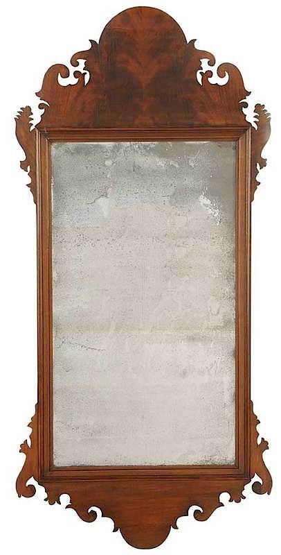 Appraisal: Chippendale Figured Mahogany Mirror probably American late th century highly