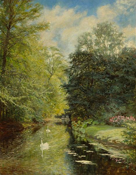 Appraisal: Olaf Viggo Peter Langer German - A tranquil river landscape