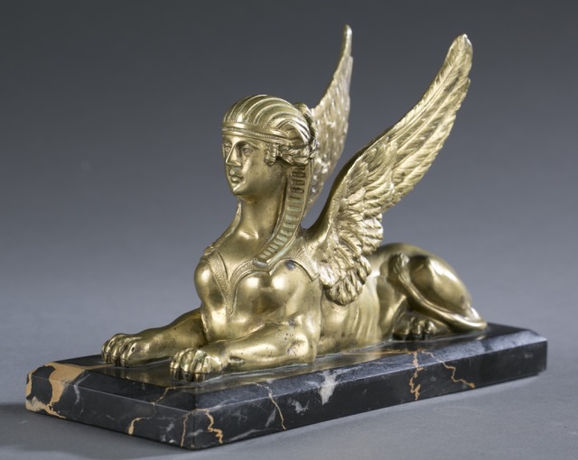 Appraisal: Empire Brass Sphinx on Marble Base H x L x