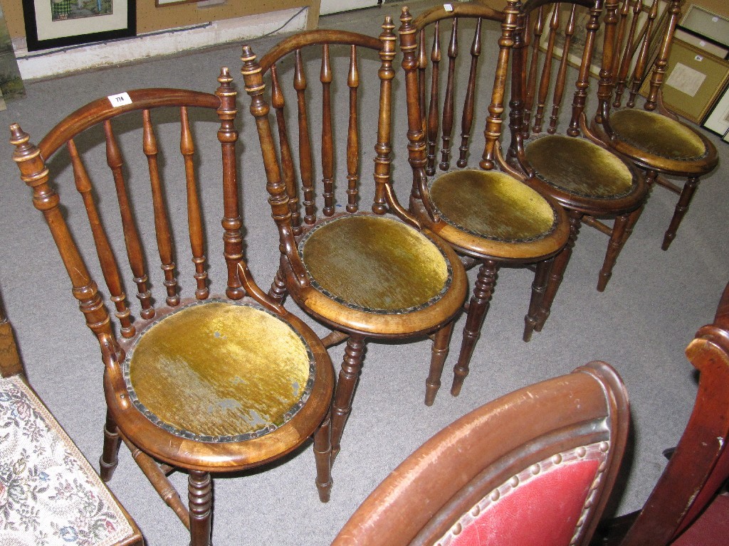 Appraisal: Set of five bentwood and spindle back chairs