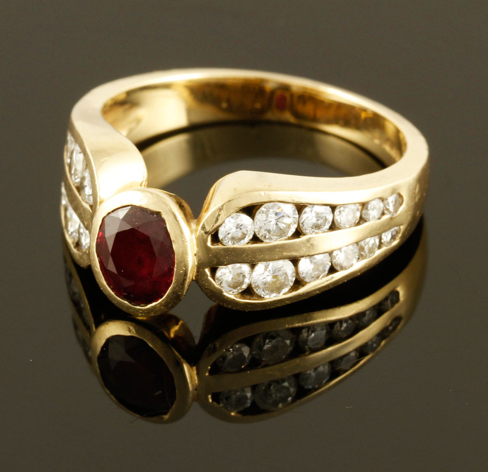 Appraisal: - K Diamond and Ruby Ring K yellow gold diamond