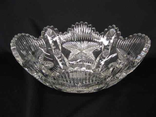 Appraisal: Libbey Cut Glass Banana Bowl oval superb panel cutwork signed