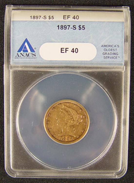 Appraisal: -S Liberty Gold Coin ANACS certified and graded XF