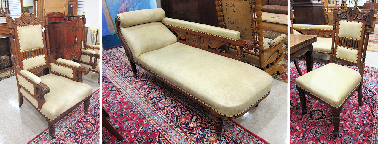 Appraisal: SEVEN-PIECE LOUNGE SUITE English c comprising chaise lounge pair armchairs