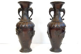 Appraisal: PAIR MEIJI JAPANESE BRONZE VASES BIRD MOTIFS