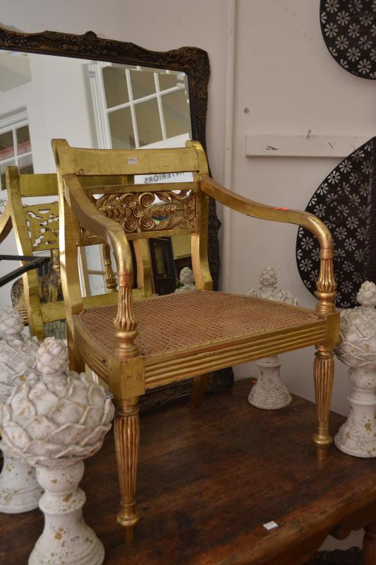 Appraisal: A LOUIS XVI STYLE GILT CARVOR WITH RATTANED SEAT A