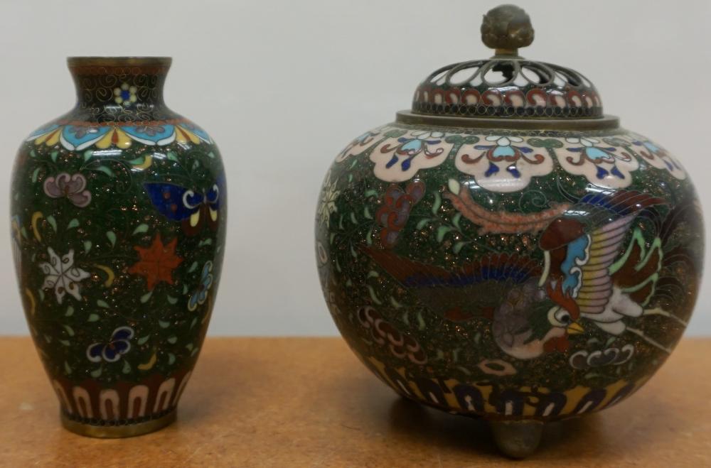 Appraisal: Japanese Cloisonne Ginbari Enamel Potpourri and Miniature Vase H in