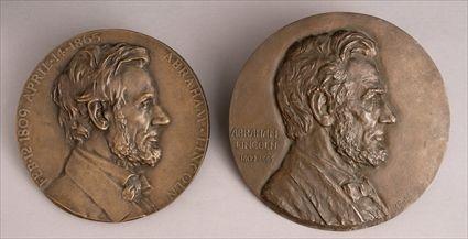 Appraisal: TWO RELIEF PROFILE HEADS OF ABRAHAM LINCOLN The larger with