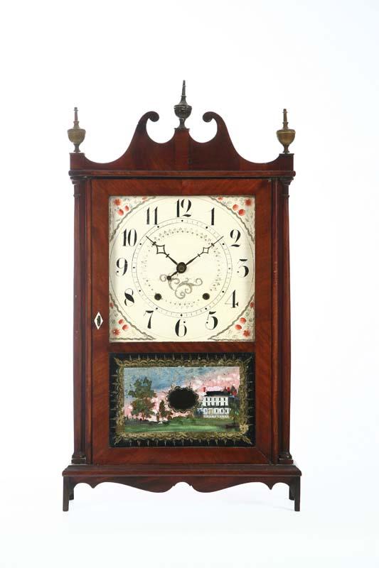 Appraisal: PILLAR AND SCROLL CLOCK American st half- th century mahogany