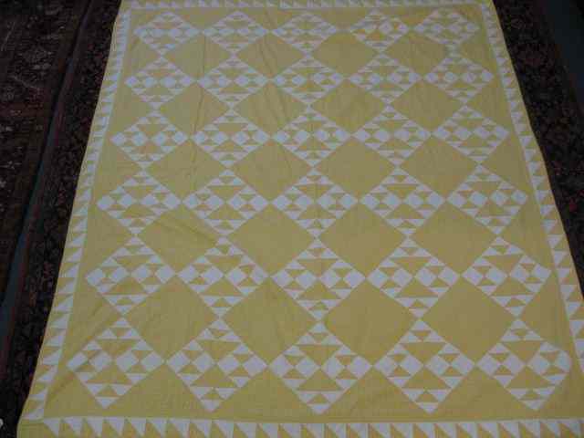 Appraisal: Handmade Quilt yellow white gingham with bow variation '' x