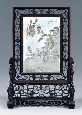 Appraisal: Chinese famille rose table screen porcelain plaque military officer beside