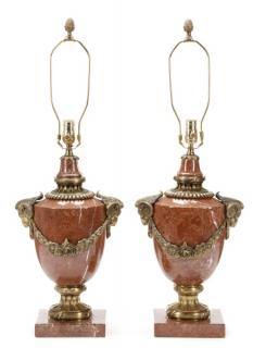 Appraisal: Pair of Louis XV Style Gilt Metal Marble Lamps Matched