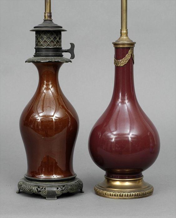 Appraisal: Two Chinese Ox-Blood Porcelain Vases Mounted as Lamps in in