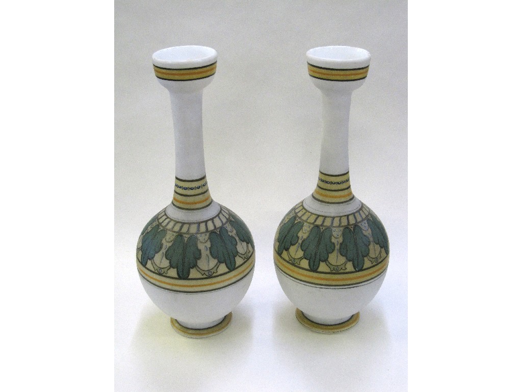 Appraisal: Pair of handpainted glass vases and a pottery jardiniere