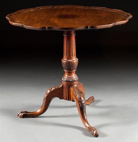 Appraisal: George III style carved mahogany tilt-top piecrust tea table foliate