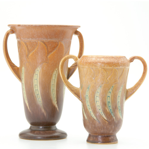 Appraisal: ROSEVILLE Two brown Falline vases one flaring the other with