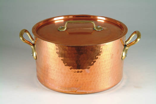 Appraisal: LARGE FRENCH COPPER COVERED POT Round pot has two large