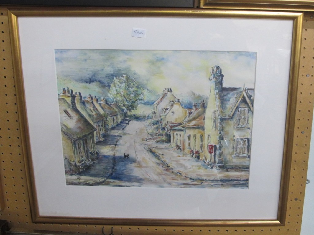 Appraisal: MARY PARKIN Pen and wash 'The Red Letter Box' monogrammed