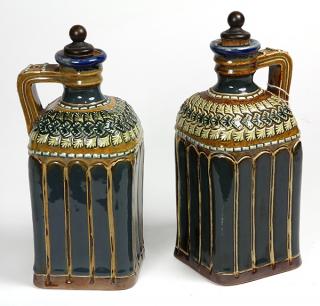 Appraisal: Pair of Doulton Lambeth stoneware flasks Pair of Doulton Lambeth