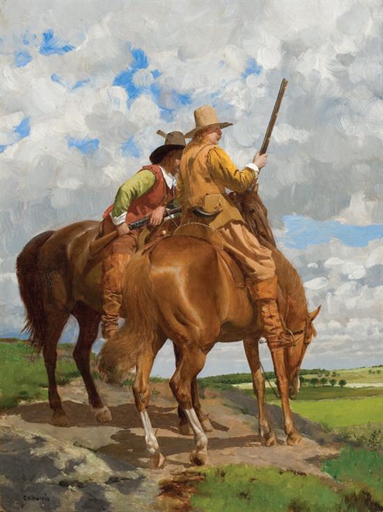 Appraisal: CHARLES XAVIER HARRIS American b Plainsmen on Horseback oil on