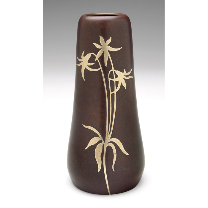 Appraisal: Heintz vase sterling on bronze applied floral design original patina