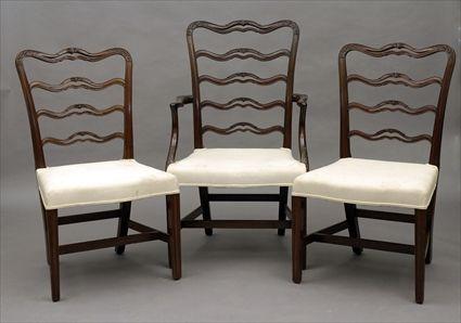 Appraisal: Set of Twelve Chippendale-Style Mahogany Ladder-Back Dining Chairs Consisting of