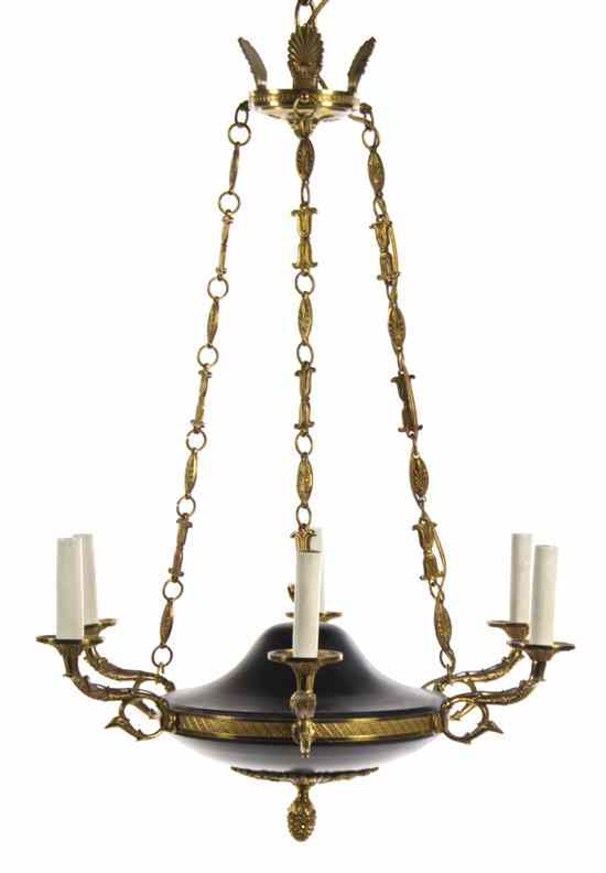 Appraisal: An Empire Style Gilt and Patinated Metal Six-Light Chandelier having