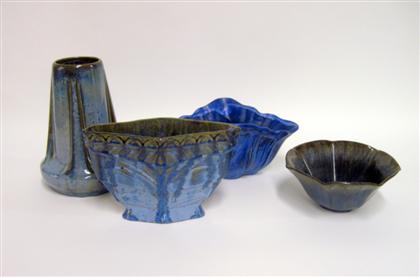 Appraisal: Four Fulper blue and brown glazed art pottery pieces early