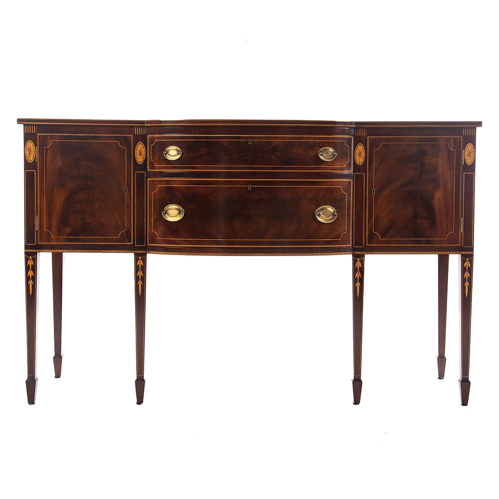 Appraisal: Potthast Brothers Mahogany Inlaid Sideboard Shaped front with string bellflower