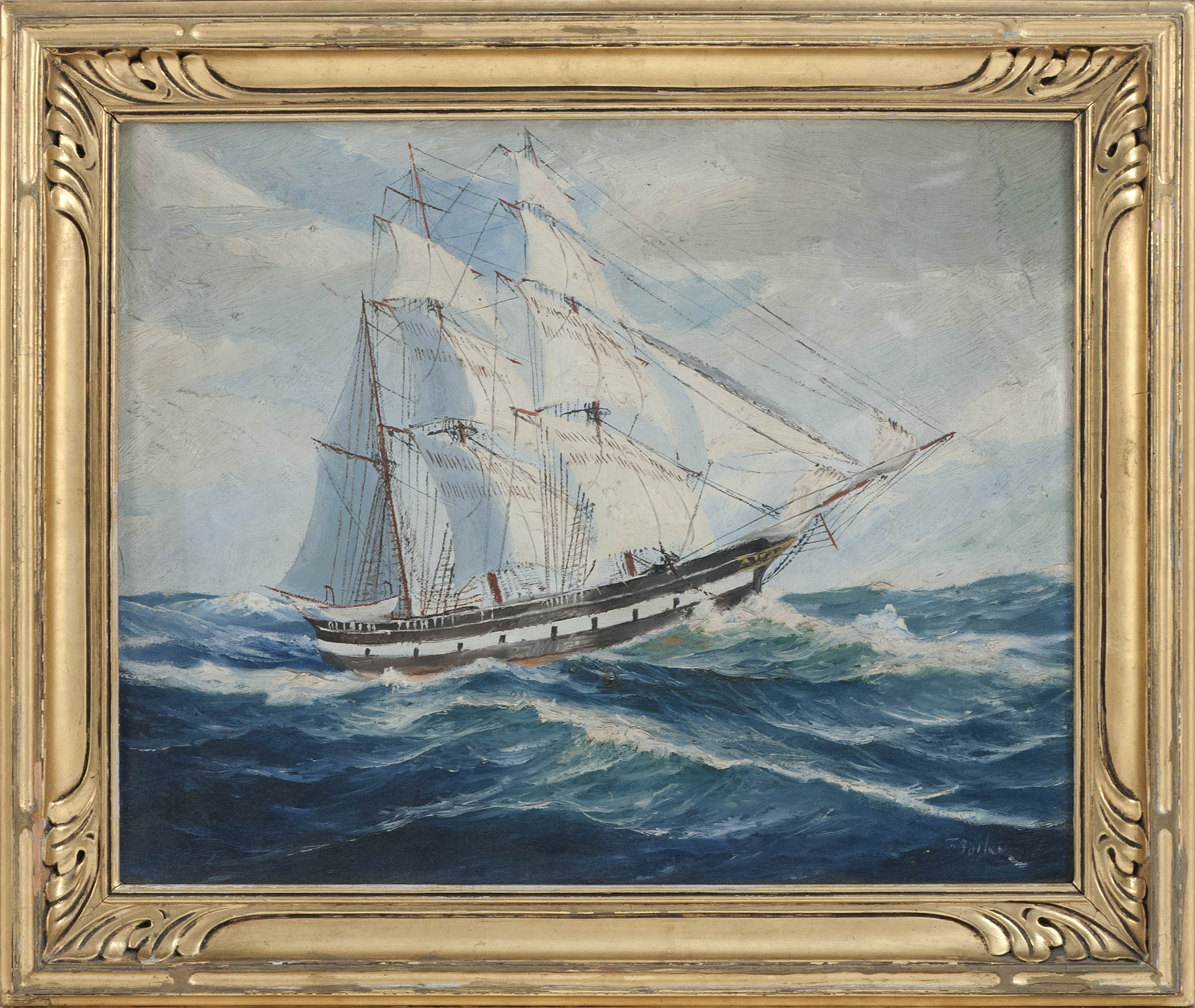 Appraisal: T BAILEYAmerican Early th CenturyA ship in heavy seas Signed