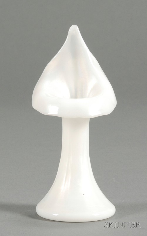 Appraisal: Jack-in-the-pulpit Vase Glass United States th century Wide stretched iridescent