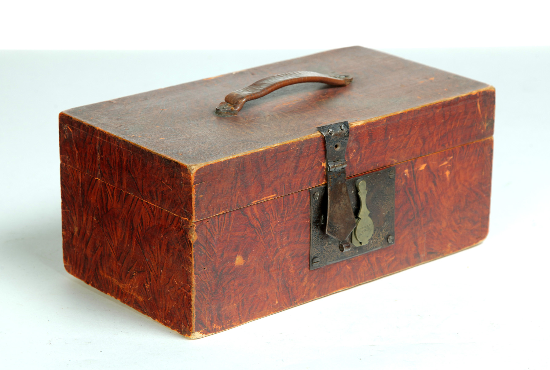 Appraisal: AMERICAN DECORATED DOCUMENT BOX Mid th century soft wood Dovetailed