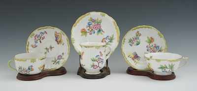 Appraisal: Three Herend Porcelain Cups Saucers in Butterfly Pattern Each piece