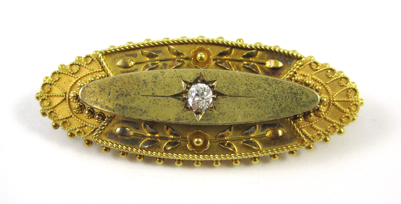 Appraisal: DIAMOND AND EIGHTEEN KARAT GOLD BROOCH featuring an Old European-cut