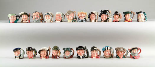 Appraisal: MINIATURE ROYAL DOULTON CHARACTER JUGS Sairey Gamp D Falstaff D