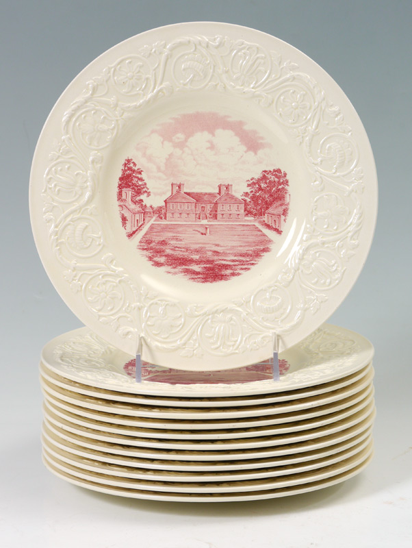 Appraisal: WEDGWOOD HISTORICAL STRATFORD HALL PLATES Embossed border each centering the