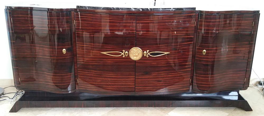 Appraisal: FRENCH ART DECO EBONY DE MASSACAR MARBLE TOP CABINETCirca Rectangular