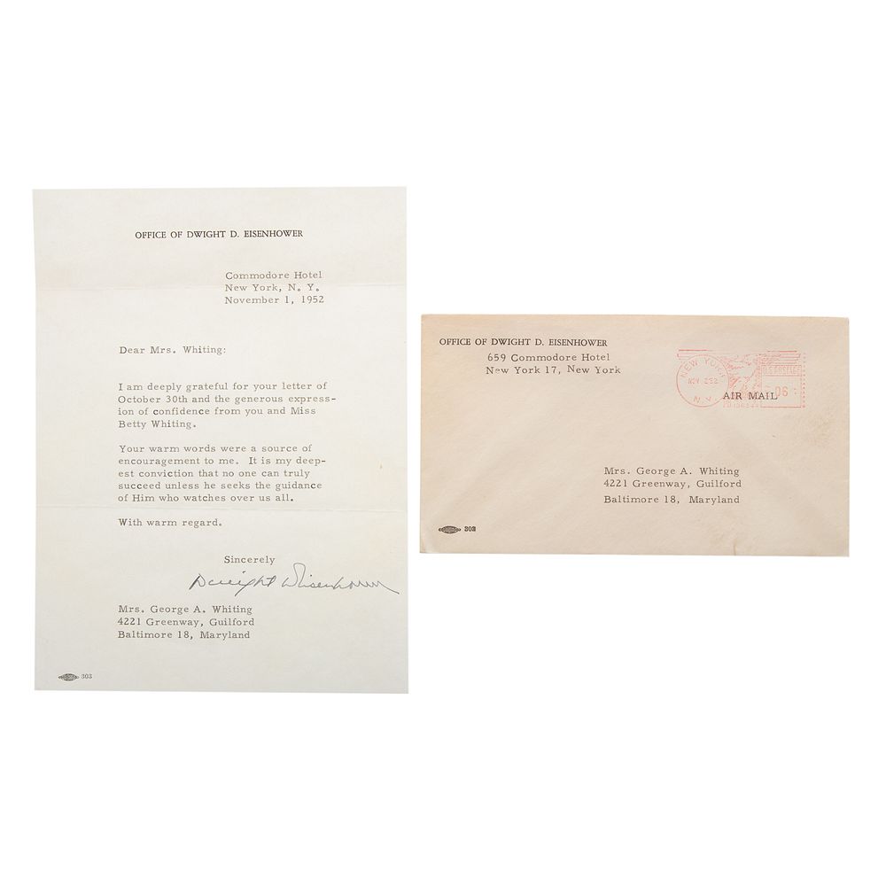 Appraisal: Signed Typed Letter Dwight D Eisenhower Dwight David Eisenhower to