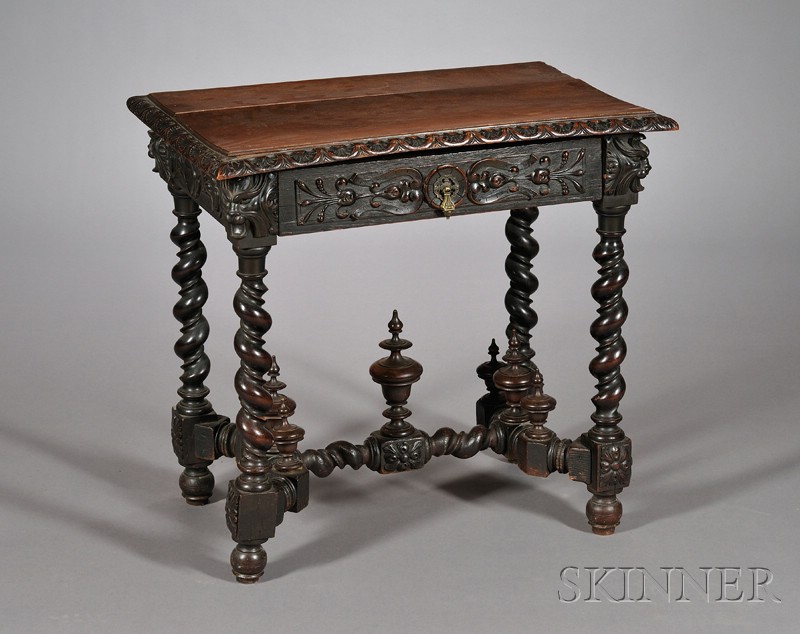 Appraisal: Baroque Revival Carved Walnut Side Table th century rectangular top