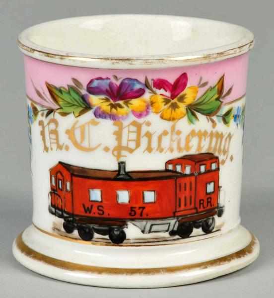 Appraisal: Red Caboose Shaving Mug Description Gilt name R C Pickering