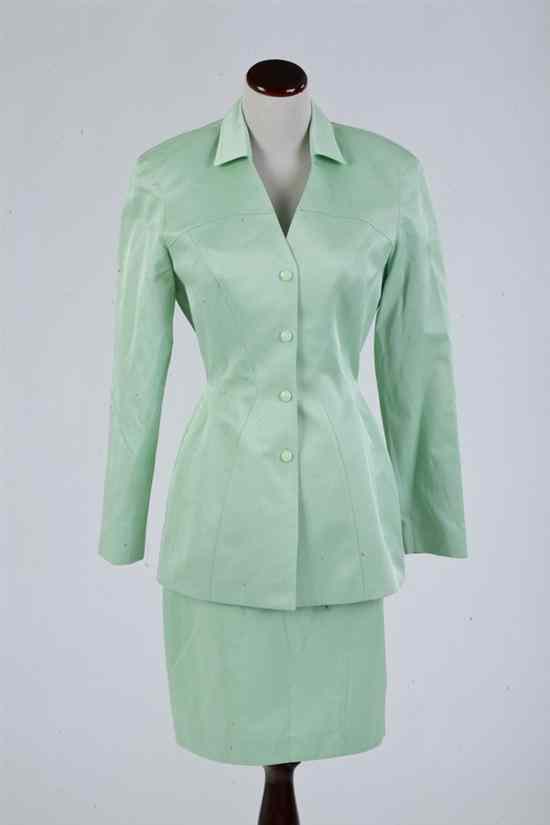 Appraisal: THIERRY MUGLER LIME GREEN PIQUE DRESS AND JACKET s size